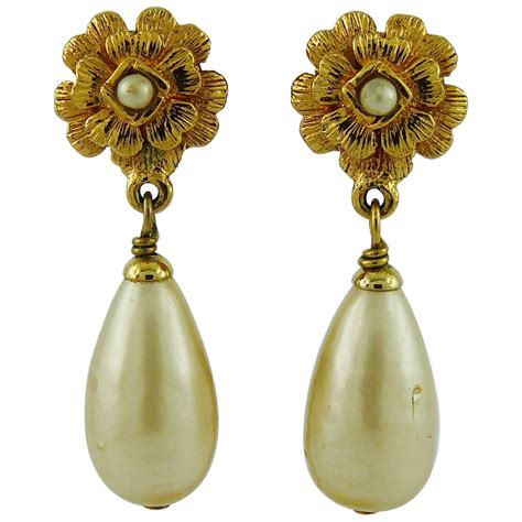 chanel earrings with drop pearl|vintage chanel pearl drop earrings.